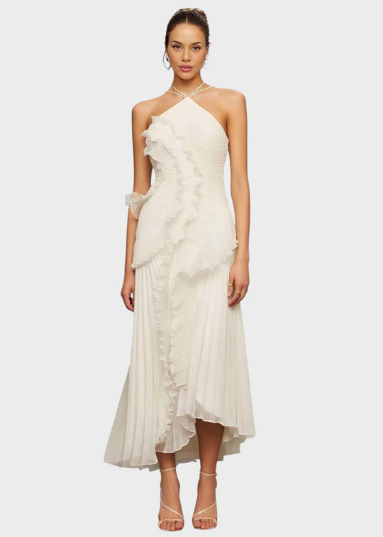Elegancka sukienka na szyję z kaskadowymi falbanami - Vichy Signature