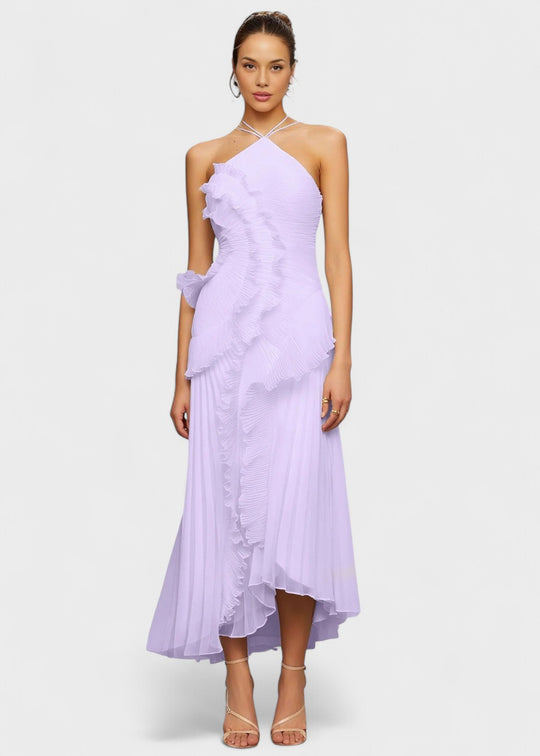 Elegancka sukienka na szyję z kaskadowymi falbanami - Vichy Signature