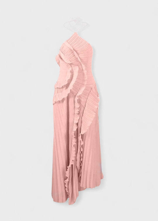 Elegancka sukienka na szyję z kaskadowymi falbanami - Vichy Signature